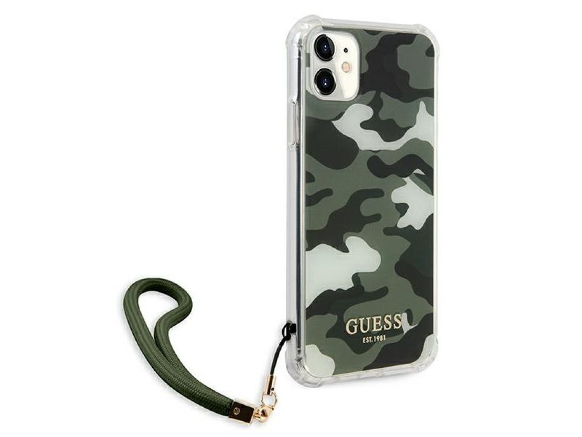 Guess GUHCN61KSARKA iPhone 11 6.1" / Xr verde/cáqui capa rígida Camo Collection
