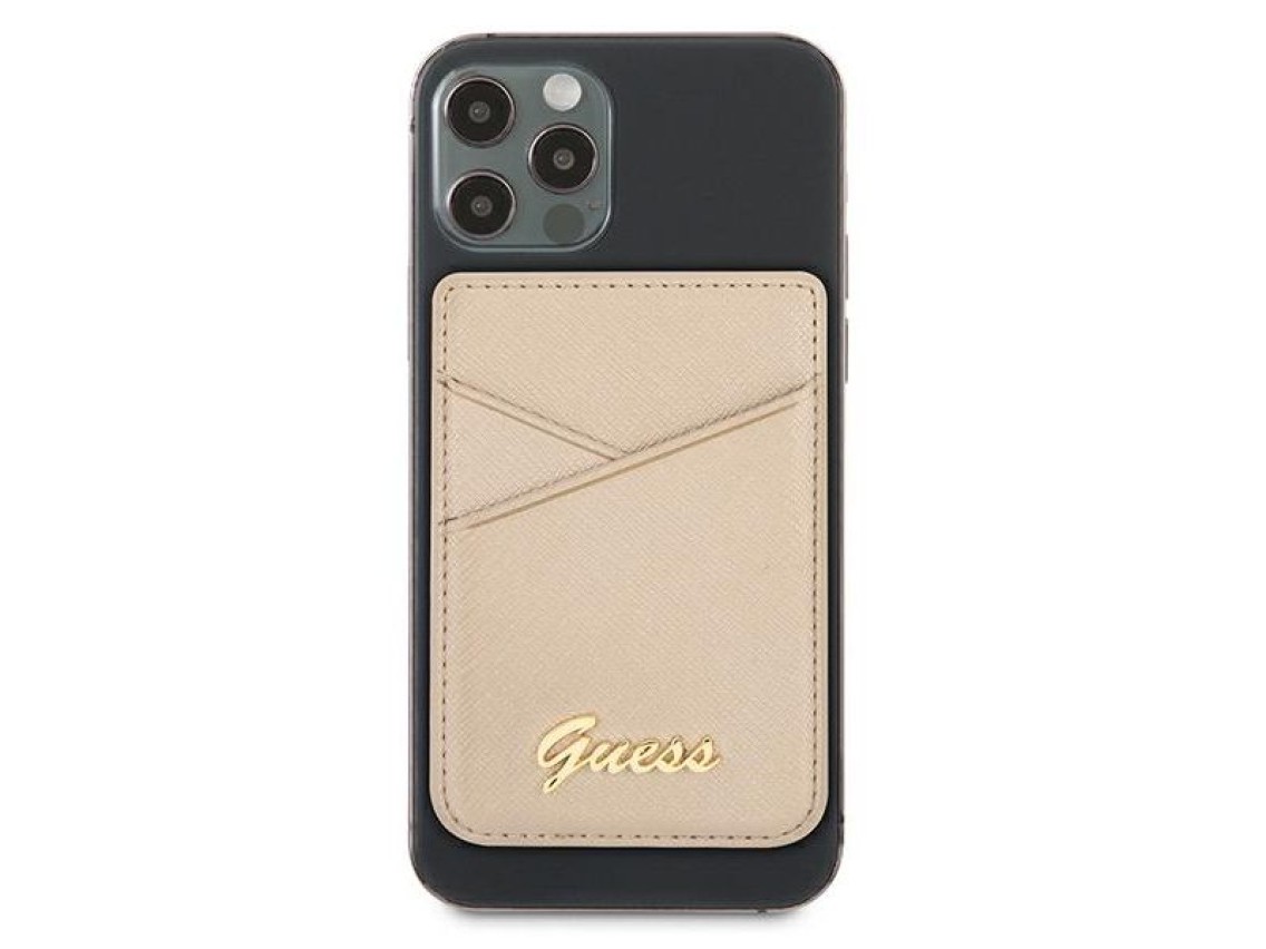 Porta-cartões Guess Wallet GUWMSSASLGO MagSafe Saffiano dourado/dourado