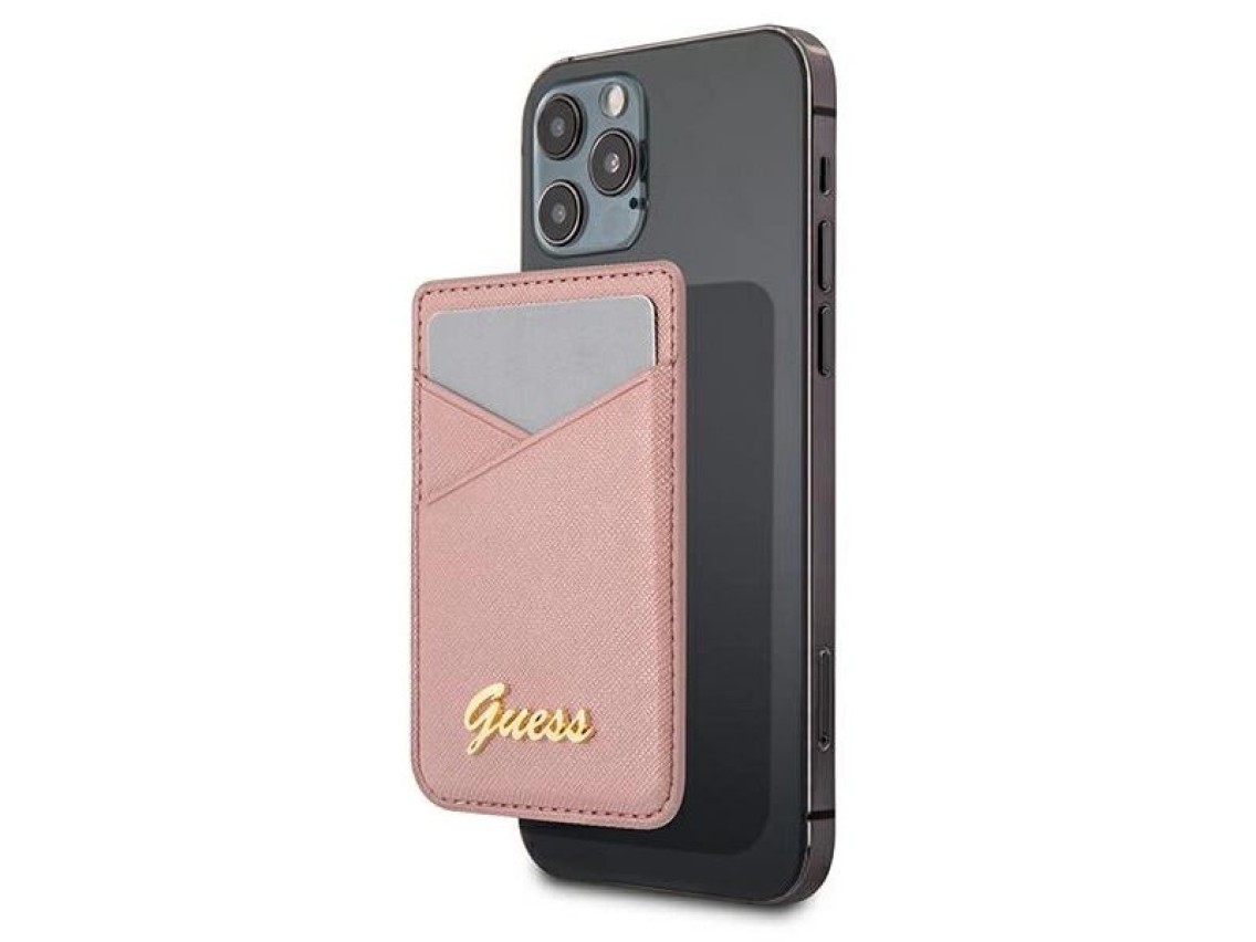 Porta-cartões Guess Wallet GUWMSSASLPI MagSafe Saffiano rosa/rosa