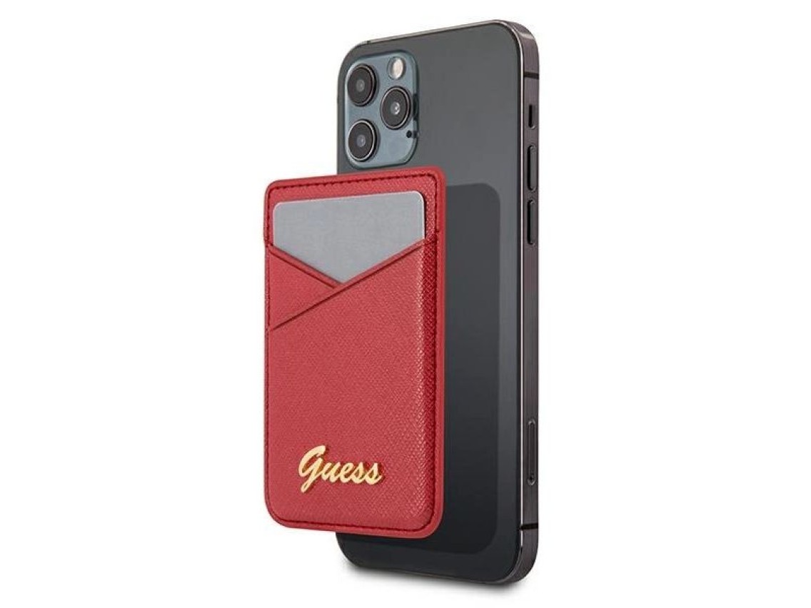Carteira Guess com compartimento para cartões GUWMSSASLRE MagSafe Saffiano vermelha/vermelha