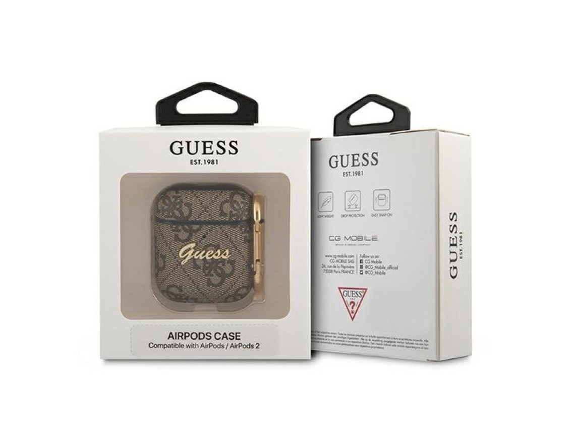 Funda para AirPods Guess GUA24GSMW marrón / marrón 4G Script Metal Collection