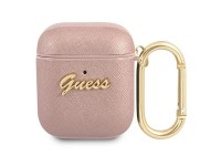 Capa para AirPods Guess GUA2SASMP rosa/rosa com estampa Saffiano Script Metal Collection