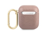 Capa para AirPods Guess GUA2SASMP rosa/rosa com estampa Saffiano Script Metal Collection