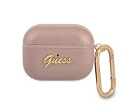 Capa Guess GUAPSASMP para AirPods Pro rosa/rosa com estampa Saffiano Script Metal Collection