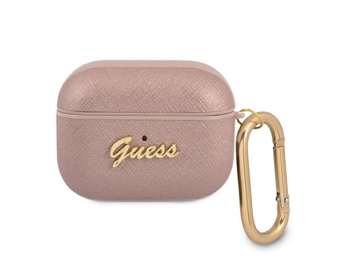 Capa Guess GUAPSASMP para AirPods Pro rosa/rosa com estampa Saffiano Script Metal Collection