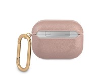 Capa Guess GUAPSASMP para AirPods Pro rosa/rosa com estampa Saffiano Script Metal Collection Capa Guess GUAPSASMP para AirPods Pro rosa/rosa com estampa Saffiano Script Metal Collection
