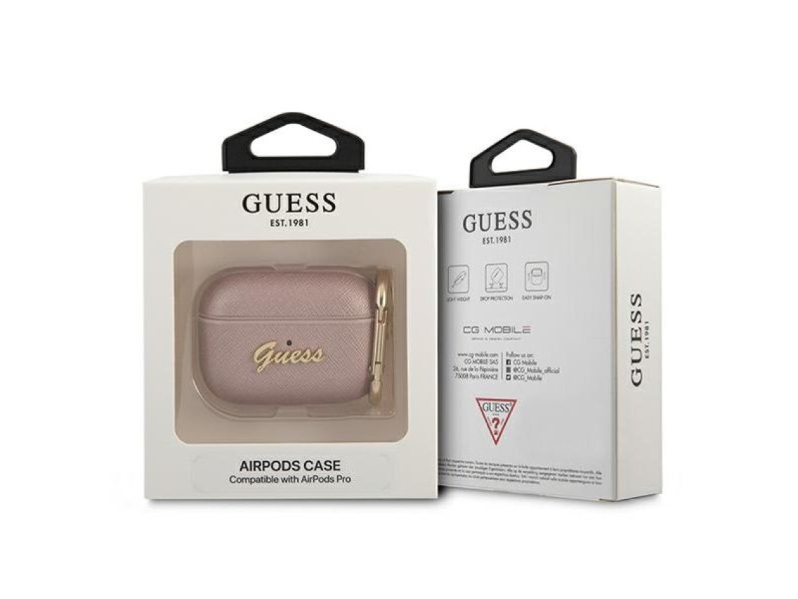 Capa Guess GUAPSASMP para AirPods Pro rosa/rosa com estampa Saffiano Script Metal Collection