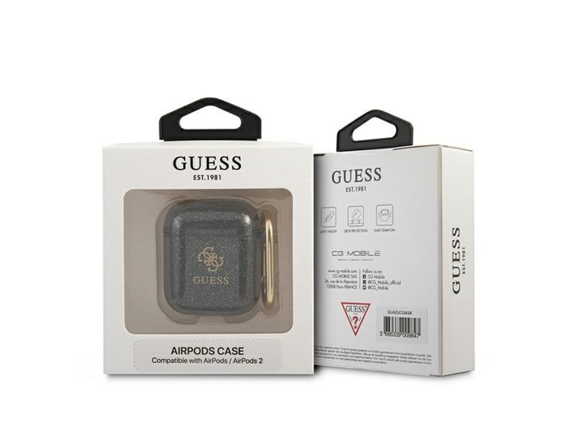 Capa para AirPods Guess GUA2UCG4GK, preta/preta com glitter.