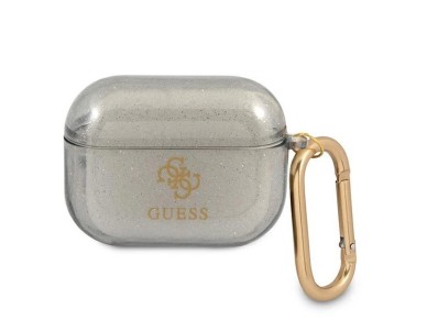 Capa para AirPods Pro Guess GUAPUCG4GK, preta/preta com glitter.