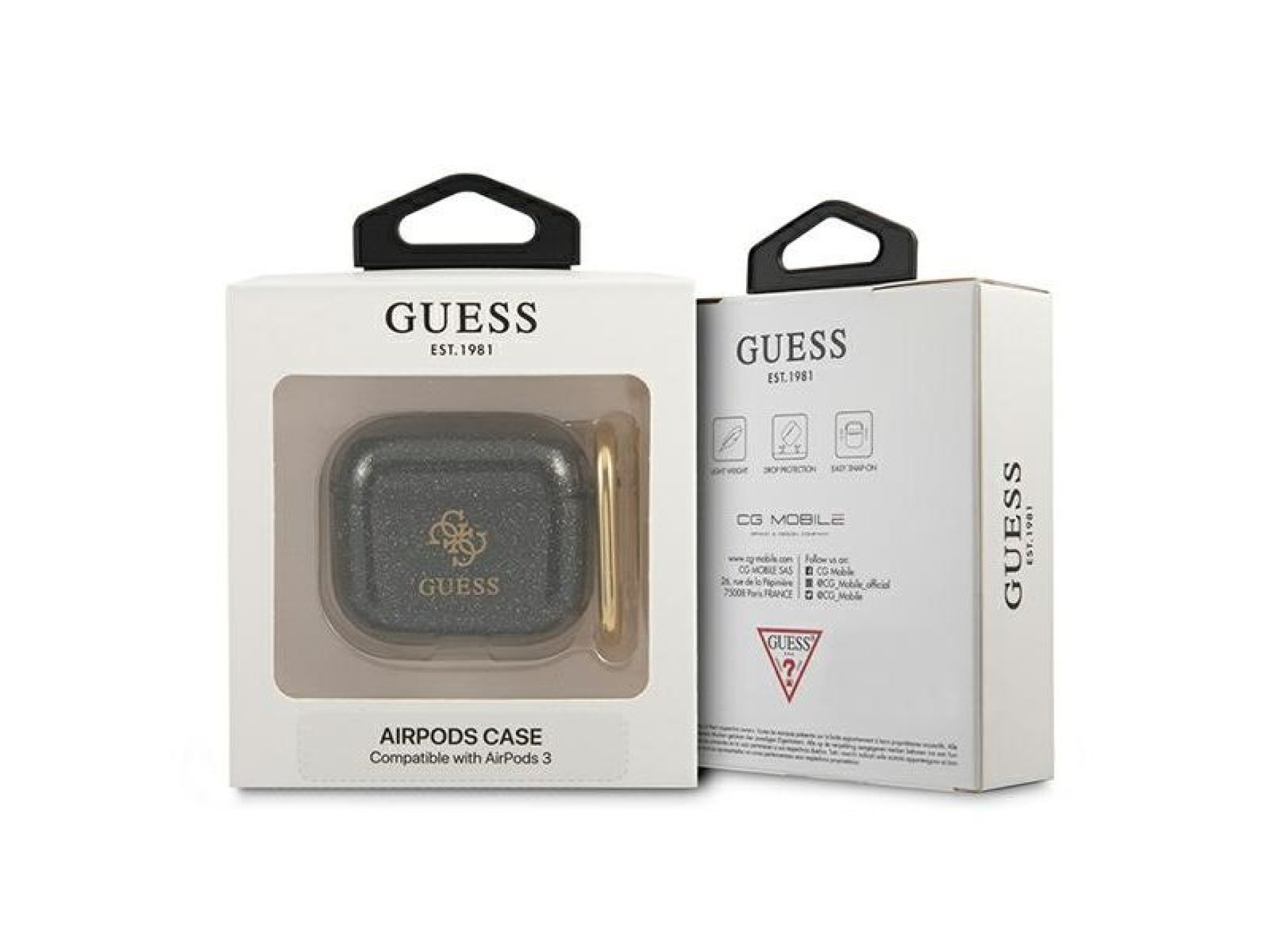Funda Guess GUA3UCG4GK para AirPods 3, color negro/negro, colección Glitter.
