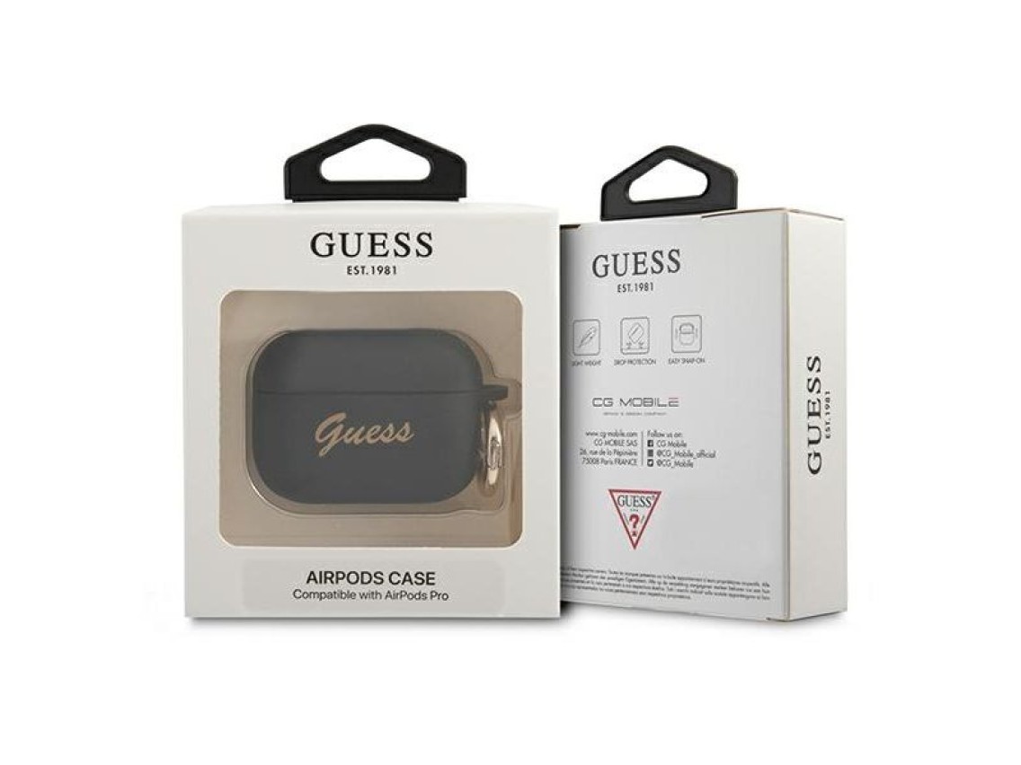 Guess GUAPSSSK AirPods Pro cover black/black Silicone Vintage Script