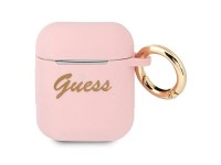 Capa para AirPods Guess GUA2SSSI rosa/rosa em silicone com escrita vintage