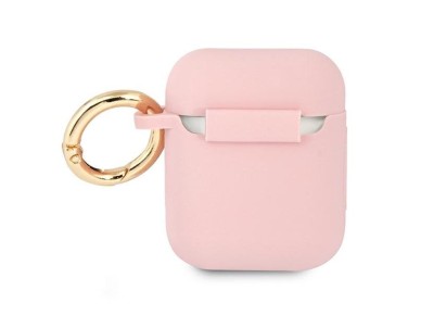Capa para AirPods Guess GUA2SSSI rosa/rosa em silicone com escrita vintage