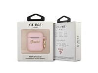Capa para AirPods Guess GUA2SSSI rosa/rosa em silicone com escrita vintage Capa para AirPods Guess GUA2SSSI rosa/rosa em silicone com escrita vintage