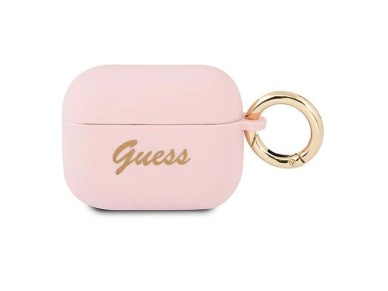 Capa Guess GUAPSSSI para AirPods Pro rosa/rosa em silicone com escrita vintage