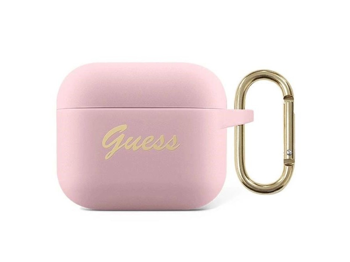 Funda Guess GUA3SSSI para AirPods 3, rosa/rosa, silicona, estilo vintage.