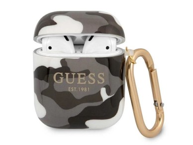 Funda para AirPods Guess GUA2UCAMG, color negro/negro, colección camuflaje. Funda para AirPods Guess GUA2UCAMG, color negro/negro, colección camuflaje.