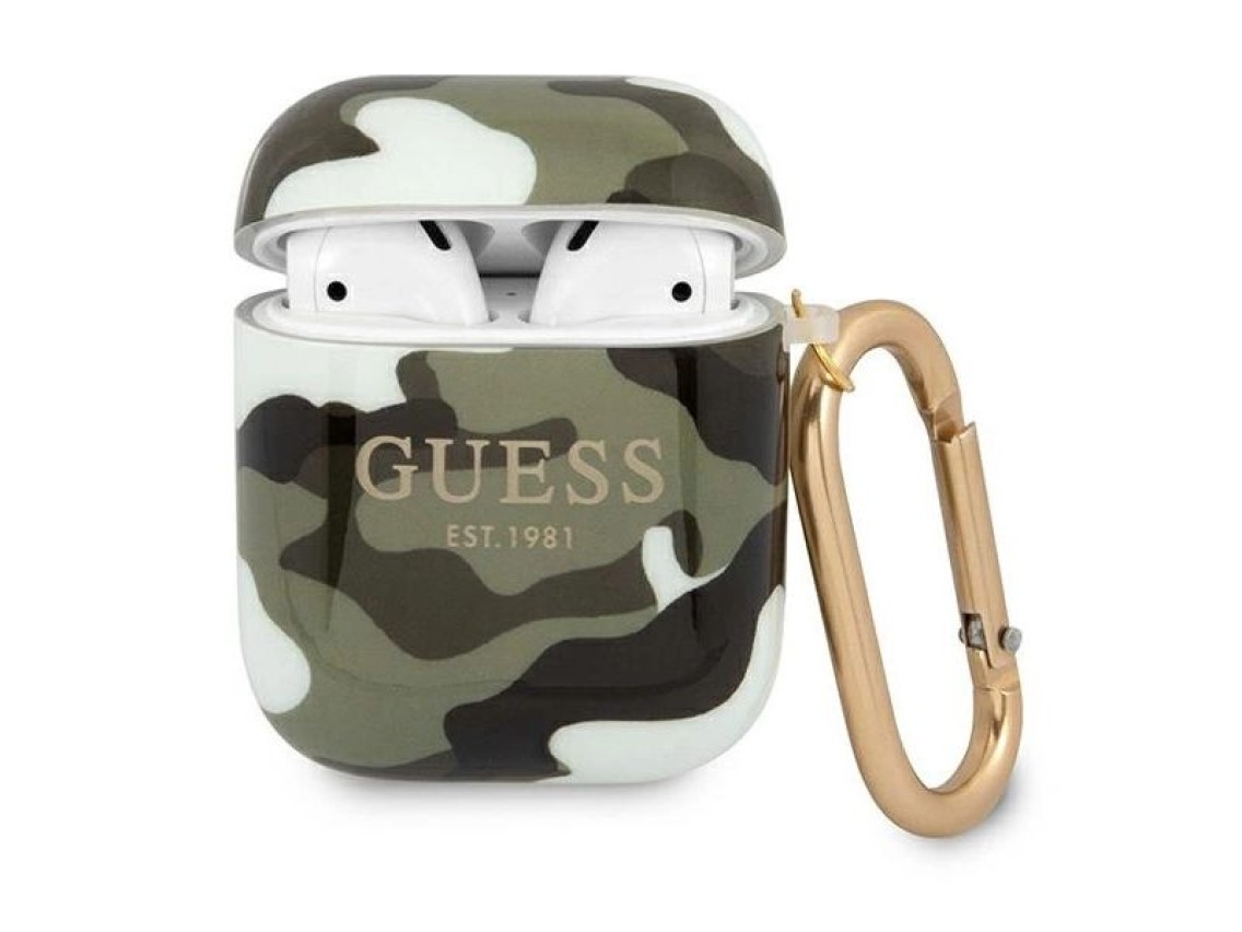 Capa para AirPods Guess GUA2UCAMA, coleção Camuflada verde/cáqui
