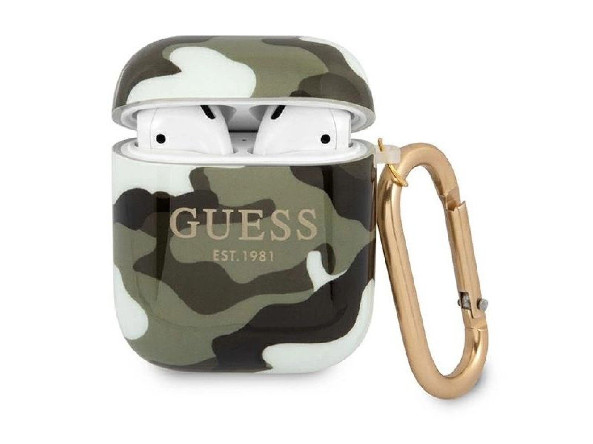 Capa para AirPods Guess GUA2UCAMA, coleção Camuflada verde/cáqui