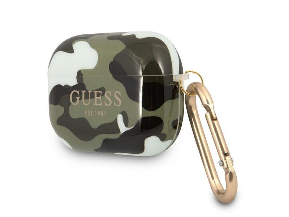 Capa Guess GUAPUCAMA para AirPods Pro, coleção Camuflada verde/cáqui
