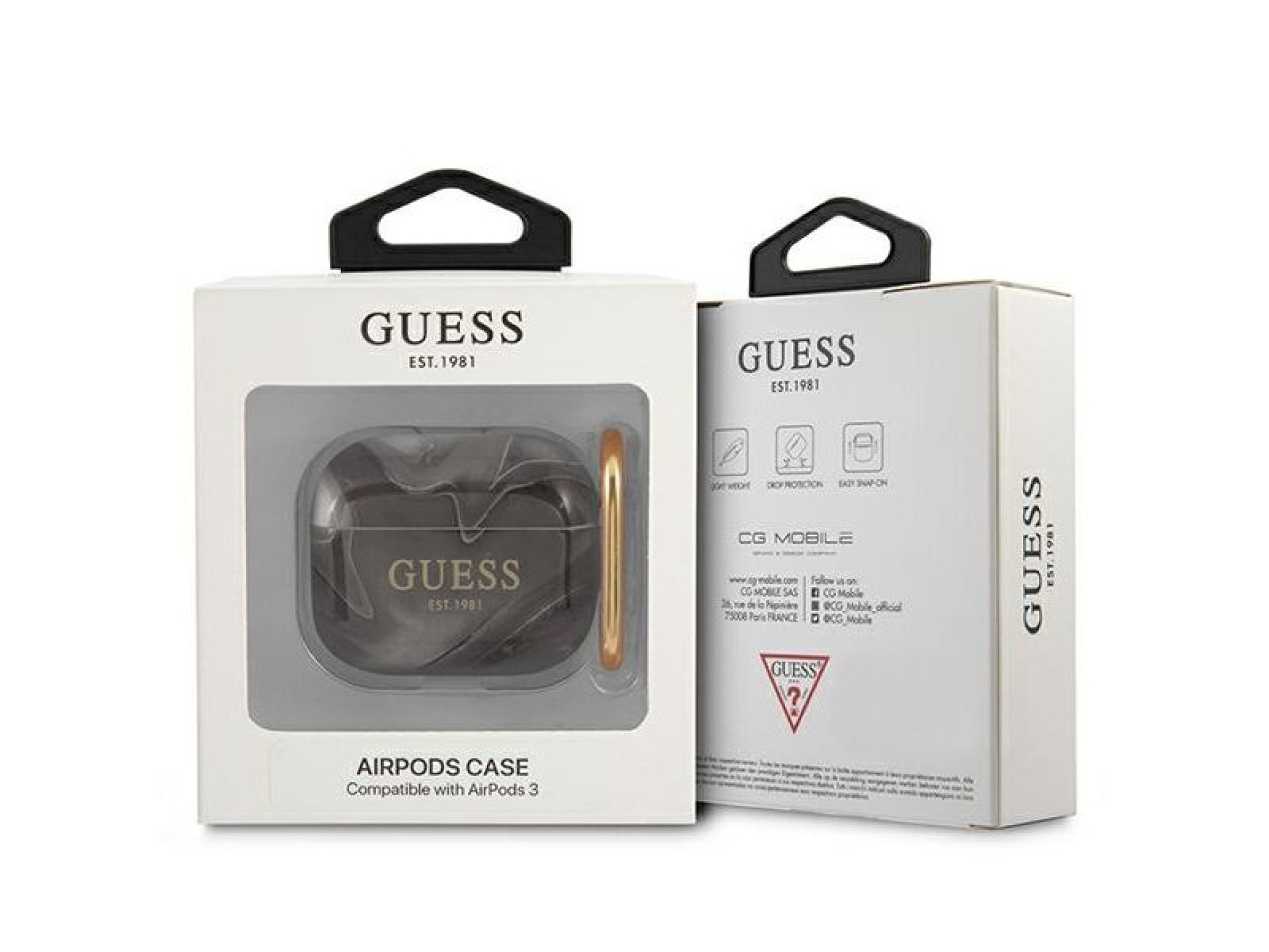 Capa para AirPods 3 Guess GUA3UNMK, coleção mármore preto/preto