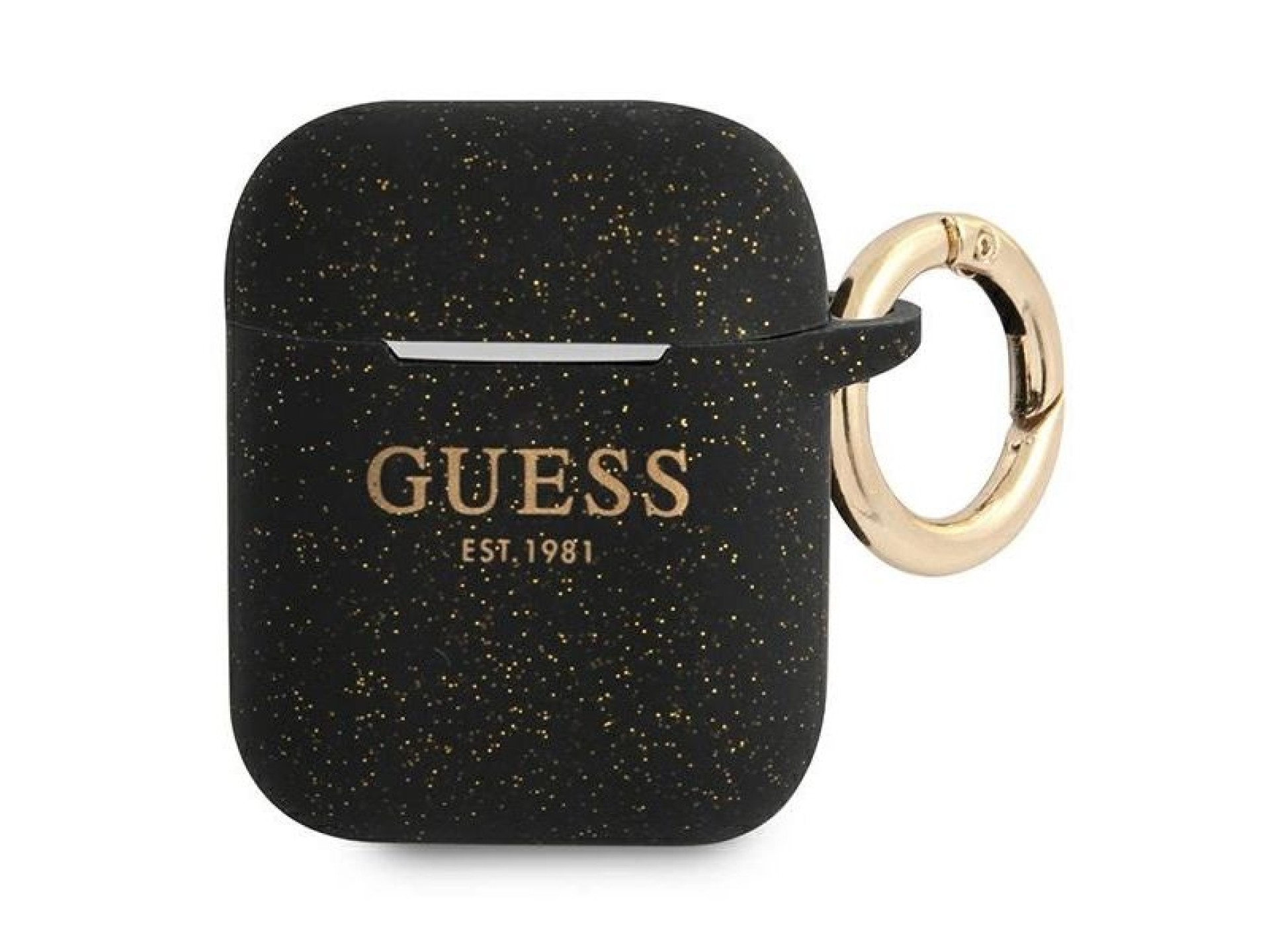 Capa para AirPods Guess GUA2SGGEK, preta/preta, de silicone com glitter.