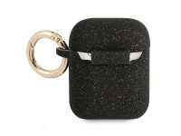 Capa para AirPods Guess GUA2SGGEK, preta/preta, de silicone com glitter. Capa para AirPods Guess GUA2SGGEK, preta/preta, de silicone com glitter.