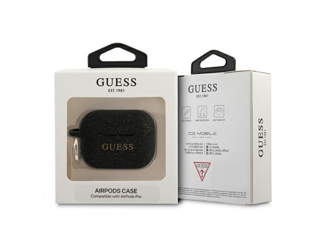 Capa de silicone com glitter da Guess para AirPods Pro - Preta