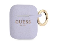 Capa para AirPods Guess GUA2SGGEU em silicone com glitter roxo.