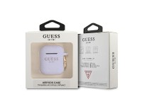 Capa para AirPods Guess GUA2SGGEU em silicone com glitter roxo.