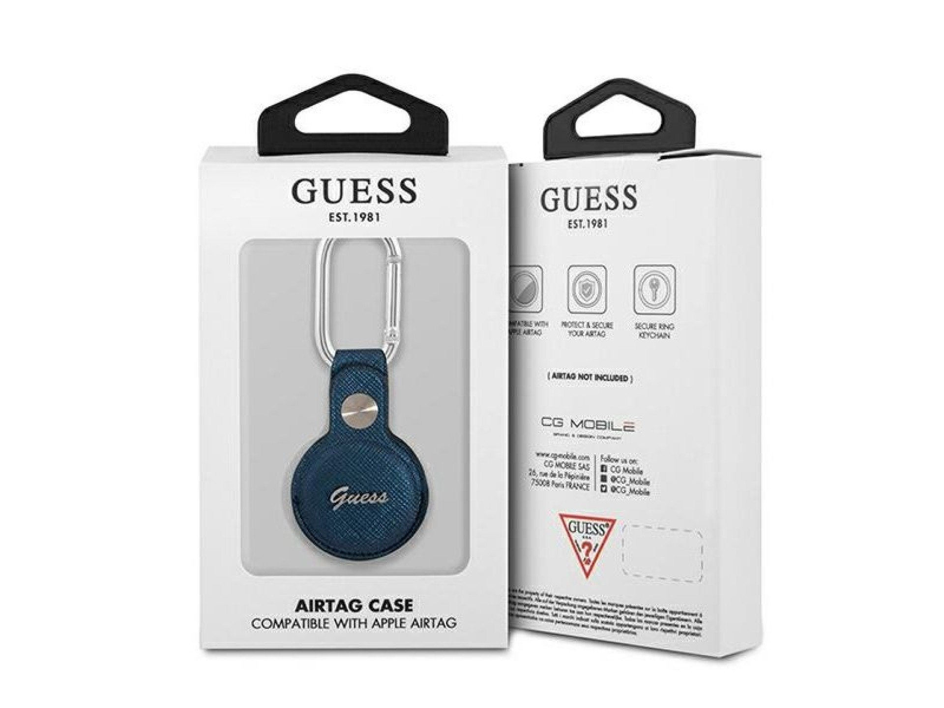 Guess Saffiano Vintage Script AirTag case - blue