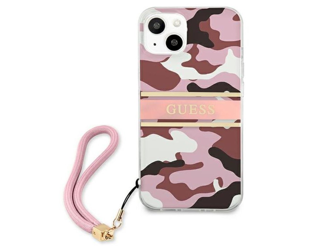 Guess GUHCP13SKCABPI iPhone 13 mini 5.4" capa rígida rosa/rosa com alça camuflada