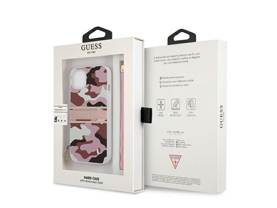 Guess GUHCP13SKCABPI iPhone 13 mini 5.4" capa rígida rosa/rosa com alça camuflada