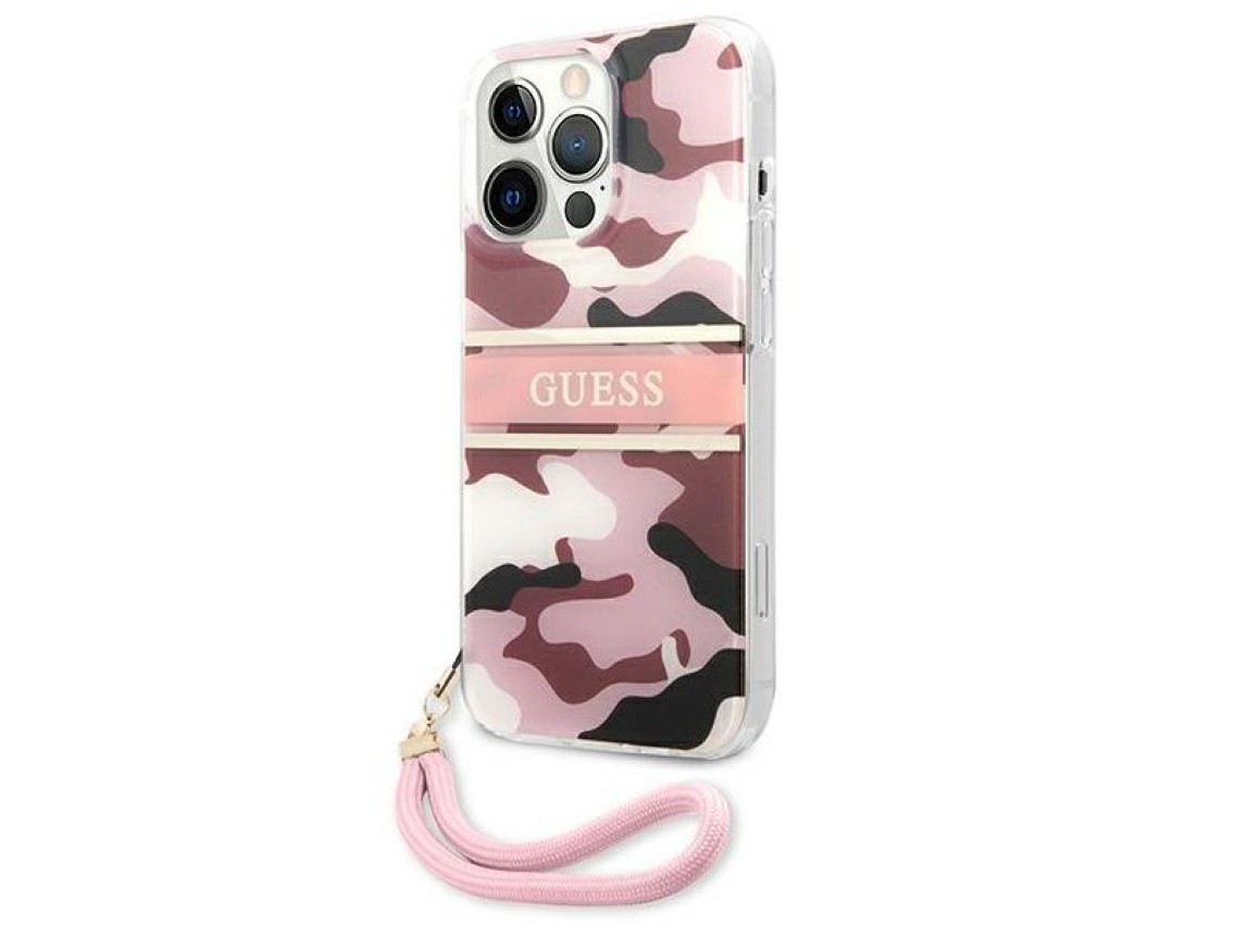 Guess GUHCP13XKCABPI iPhone 13 Pro Max 6.7" capa rígida rosa/rosa com alça camuflada