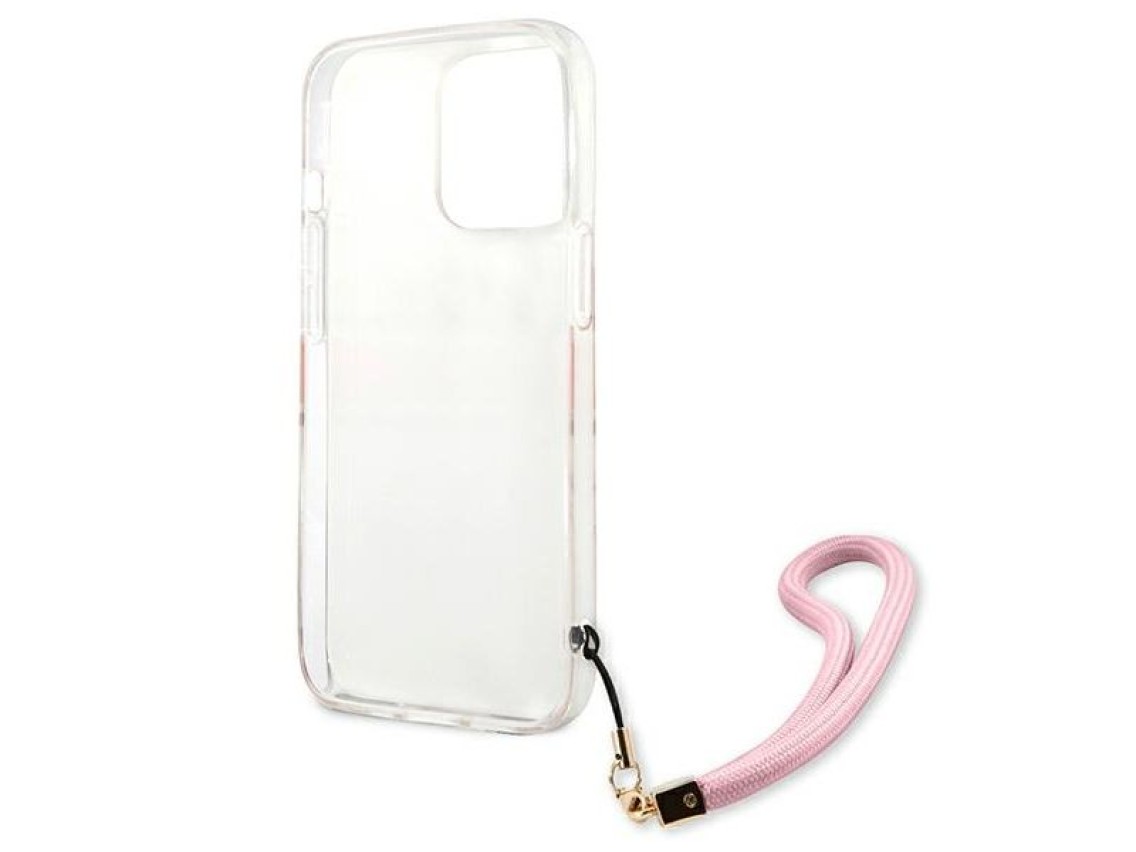 Guess GUHCP13XKCABPI iPhone 13 Pro Max 6.7" capa rígida rosa/rosa com alça camuflada