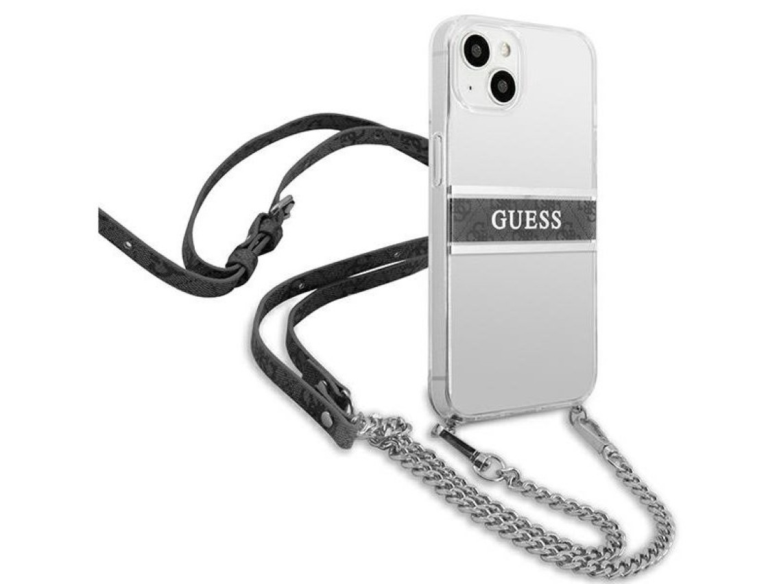 Capa rígida transparente Guess GUHCP13SKC4GBSI para iPhone 13 mini 5.4" 4G, com alça cinza e corrent