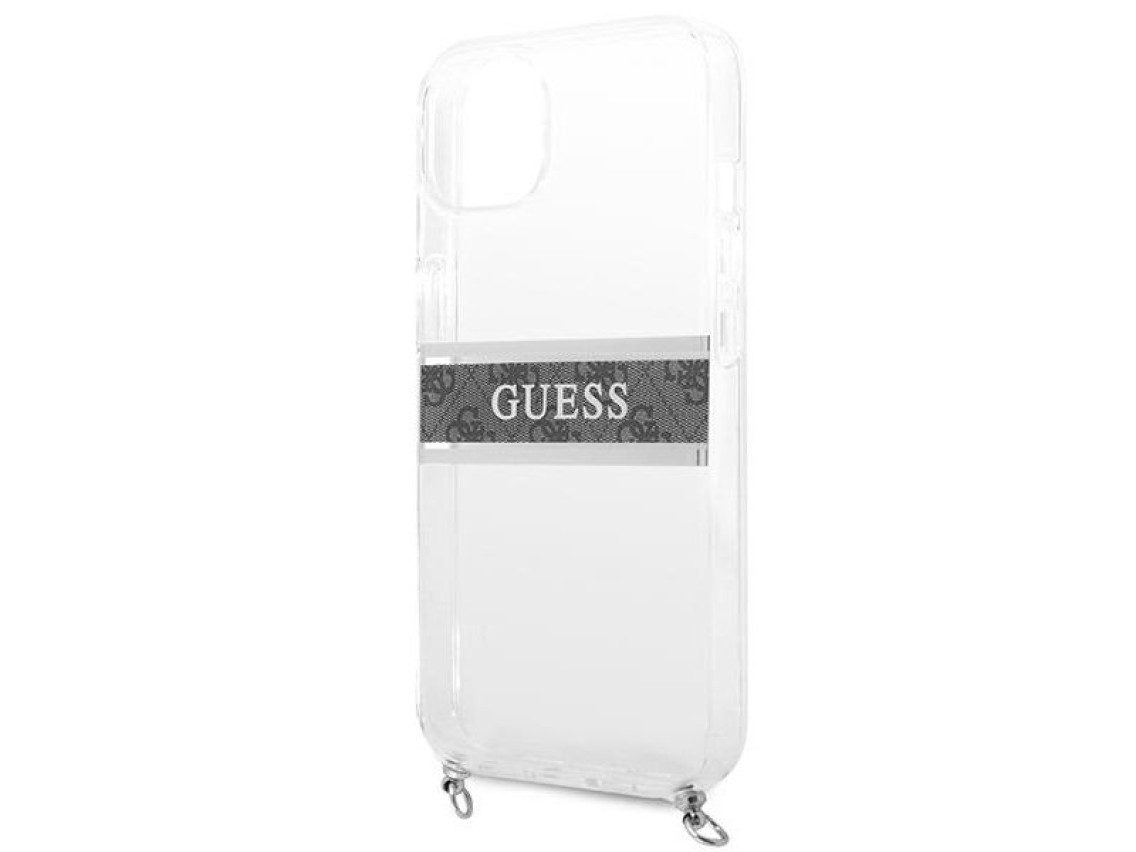 Capa rígida transparente Guess GUHCP13SKC4GBSI para iPhone 13 mini 5.4" 4G, com alça cinza e corrent
