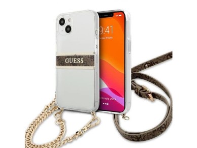 Guess GUHCP13SKC4GBGO iPhone 13 mini 5.4" Transparent hardcase 4G Brown Strap Gold Chain Guess GUHCP13SKC4GBGO iPhone 13 mini 5.4" Transparent hardcase 4G Brown Strap Gold Chain