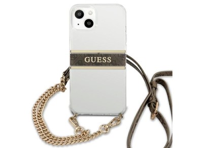 Guess GUHCP13SKC4GBGO iPhone 13 mini 5.4" Transparent hardcase 4G Brown Strap Gold Chain Guess GUHCP13SKC4GBGO iPhone 13 mini 5.4" Transparent hardcase 4G Brown Strap Gold Chain