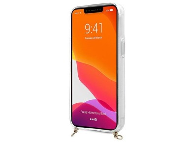 Guess GUHCP13SKC4GBGO iPhone 13 mini 5.4" Transparent hardcase 4G Brown Strap Gold Chain Guess GUHCP13SKC4GBGO iPhone 13 mini 5.4" Transparent hardcase 4G Brown Strap Gold Chain