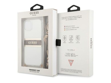 Guess GUHCP13SKC4GBGO iPhone 13 mini 5.4" Transparent hardcase 4G Brown Strap Gold Chain Guess GUHCP13SKC4GBGO iPhone 13 mini 5.4" Transparent hardcase 4G Brown Strap Gold Chain