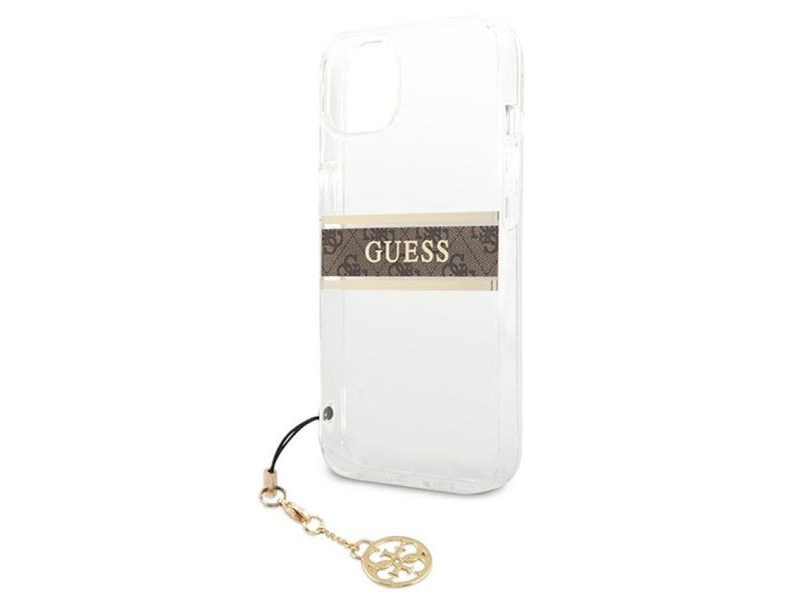 Guess GUHCP13SKB4GBR iPhone 13 mini 5.4" Transparent hardcase 4G Brown Strap Charm