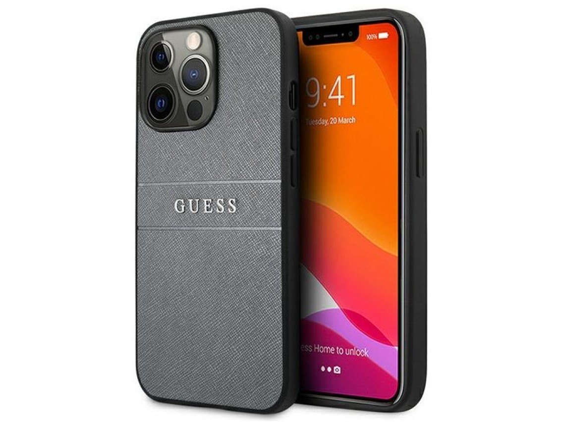 Correa Guess GUHCP13LPSASBGR para iPhone 13 Pro / 13 de 6,1" gris/gris Saffiano