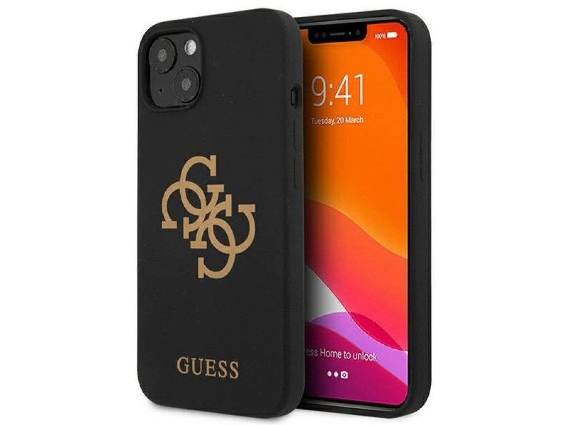 Capa r�gida de silicone preta/preta com logo 4G para iPhone 13 mini 5.4" Guess GUHCP13SLS4GGBK
