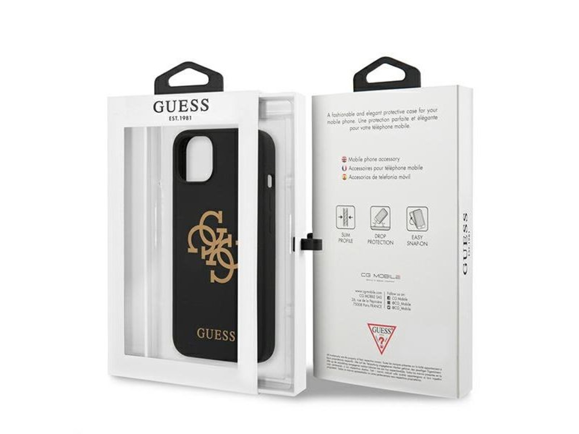 Capa rígida de silicone preta/preta com logo 4G para iPhone 13 mini 5.4