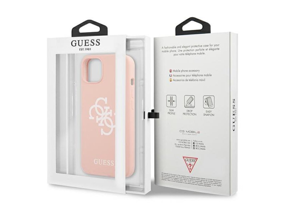 Capa r�gida de silicone Guess GUHCP13SLS4GWPI para iPhone 13 mini 5.4" rosa/rosa com logotipo 4G