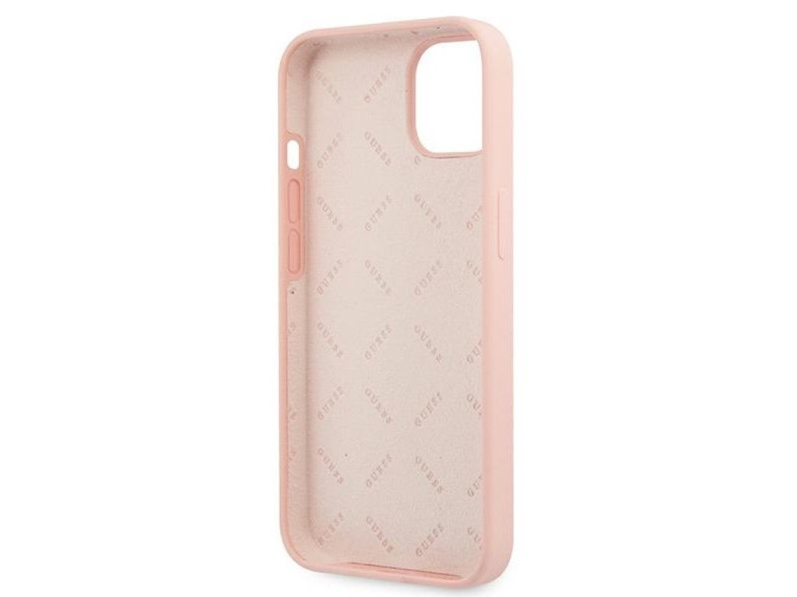 Funda de silicona Guess con logo 4G para iPhone 13 / 14 / 15 - Rosa