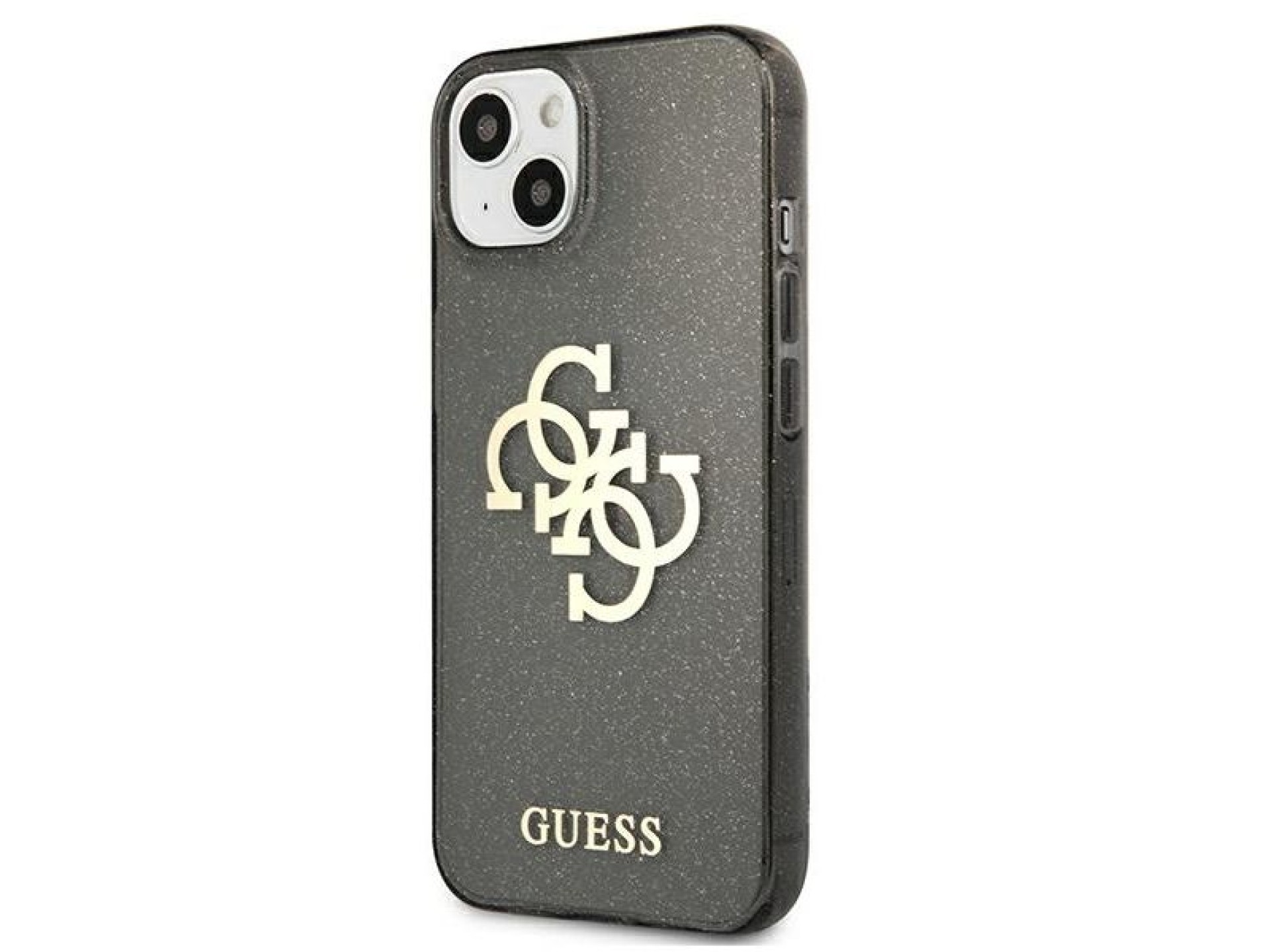 Capa rígida preta/preta com glitter e logo grande para iPhone 13 mini 5.4