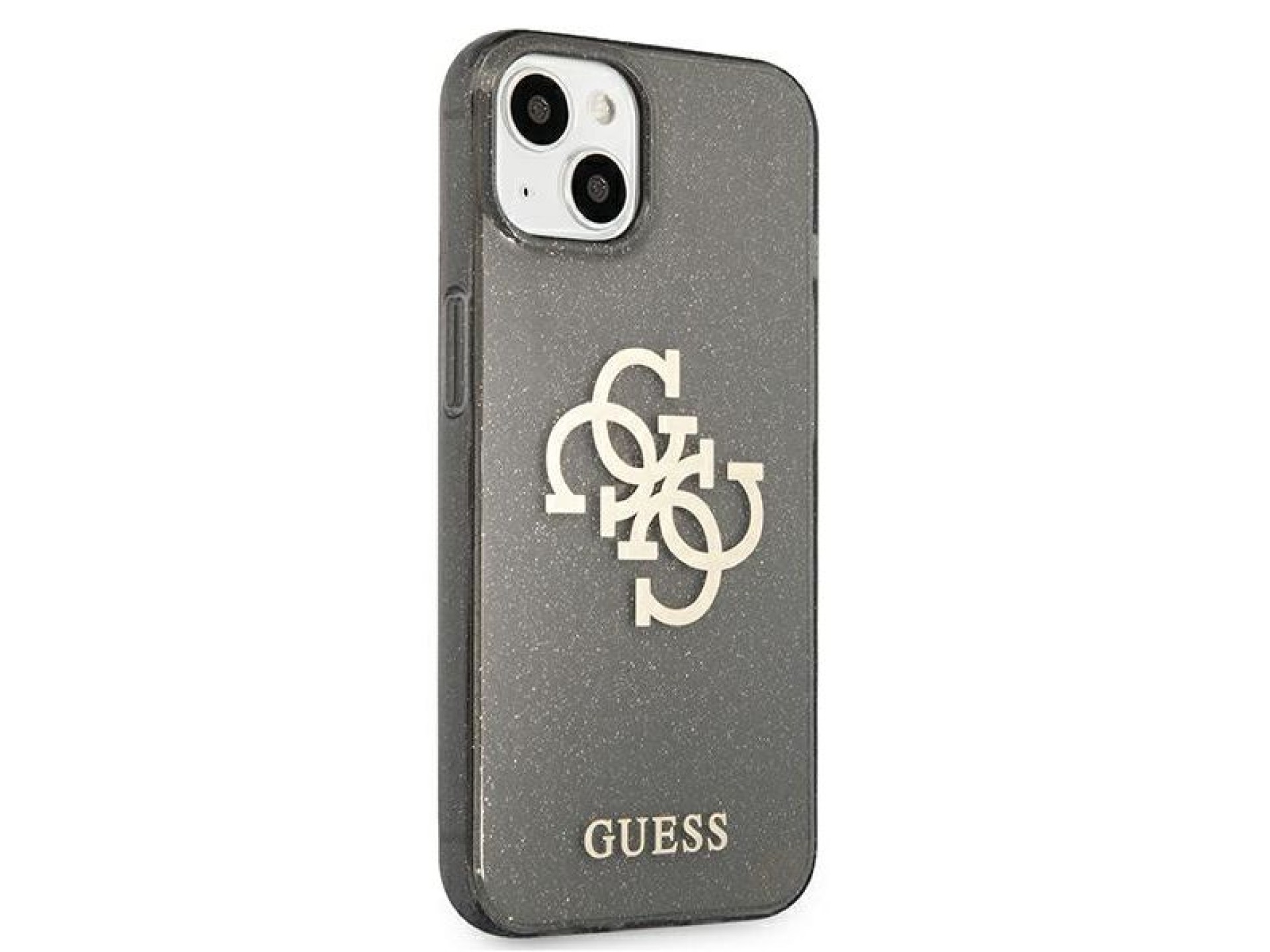 Capa rígida preta/preta com glitter e logo grande para iPhone 13 mini 5.4