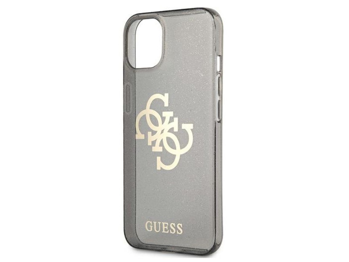 Capa rígida preta/preta com glitter e logo grande para iPhone 13 mini 5.4" da Guess (GUHCP13SPCUGL4G